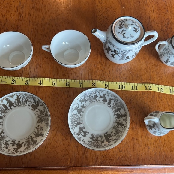 Rare Antique Nippon Child’s Tea Set Creamer Cups Animals Girl White Porcelain - Picture 12 of 16